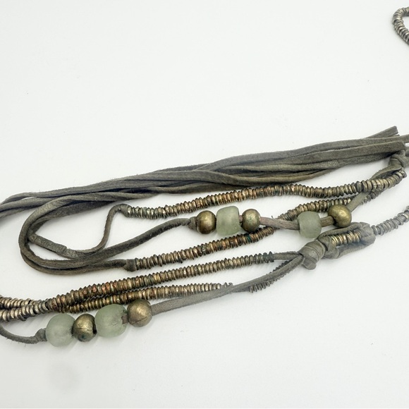 Boho Leather-Wrapped Natural Agate Geode Slice Pendant Necklace or Belt - Picture 11 of 12